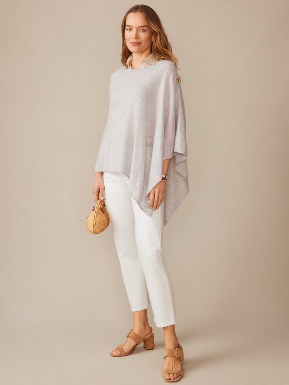 J McLaughlin Leila Cashmere Poncho - Light Heather Gray NEW